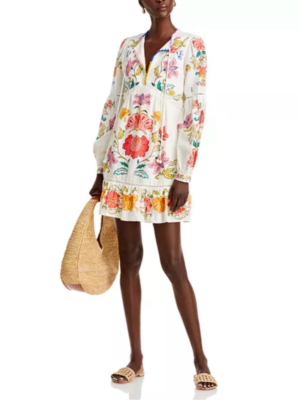 FARM Rio Floral Insects Mini Dress, Linen, Size Large - Picture 3 of 13